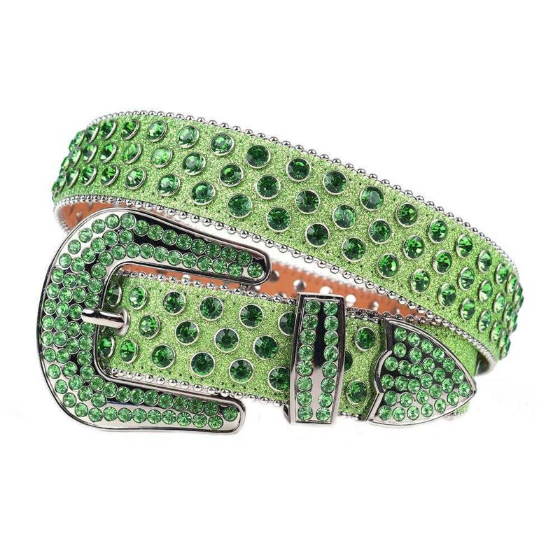 Western Cowboy Mens Rhinestones Alligator Leather Belts All-Green