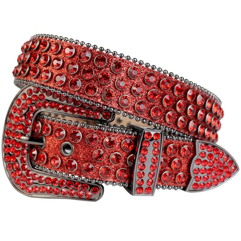 Western Cowboy Mens Rhinestones Alligator Leather Belts All Red w Red Stones