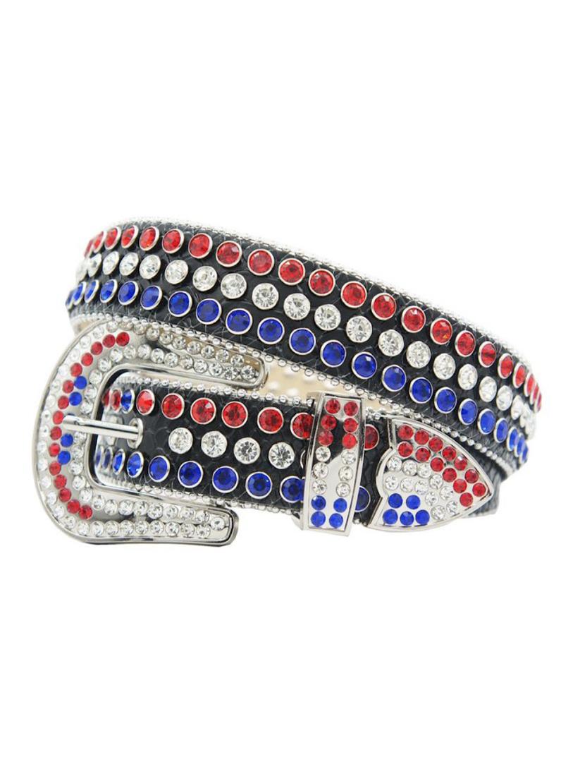 Western Cowboy Mens Rhinestones Alligator Leather Belts Black-Red-White-Blue