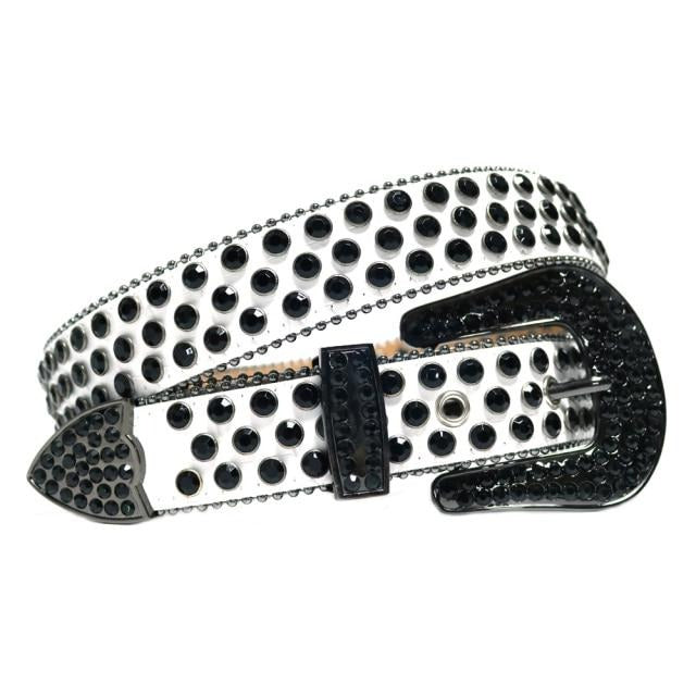 Western Cowboy Mens Rhinestones Alligator Leather Belts White with Black