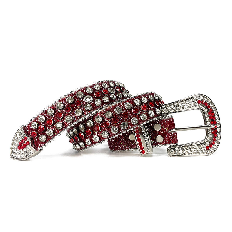 Western Cowboy Mens Rhinestones Alligator Leather Belts All Red with White Stones