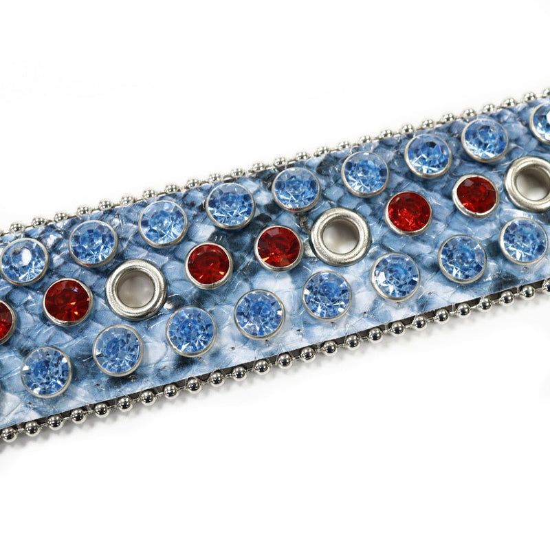 Western Cowboy Mens Rhinestones Alligator Leather Belts Snake Multi w Red/Blue Stones