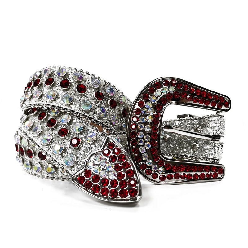 Western Cowboy Mens Rhinestones Alligator Leather Belts all White with Red