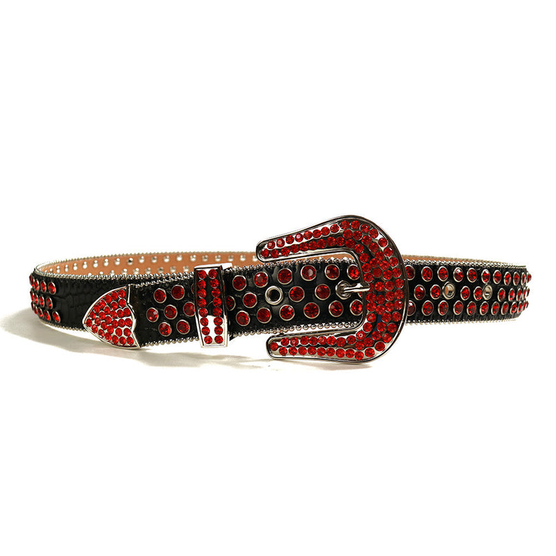 Western Cowboy Mens Rhinestones Alligator Leather Belts Black w All Red Stones