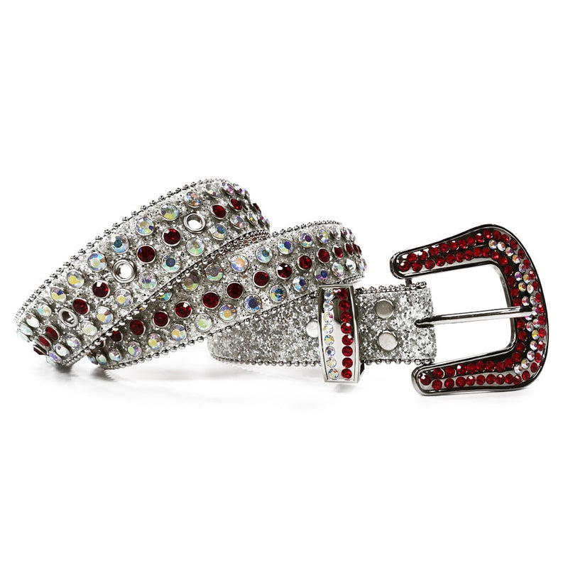 Western Cowboy Mens Rhinestones Alligator Leather Belts all White with Red