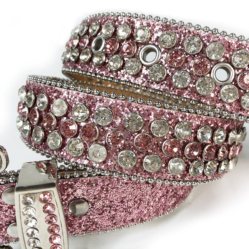 Western Cowboy Mens Rhinestones Alligator Leather Belts All Pink with White Stones