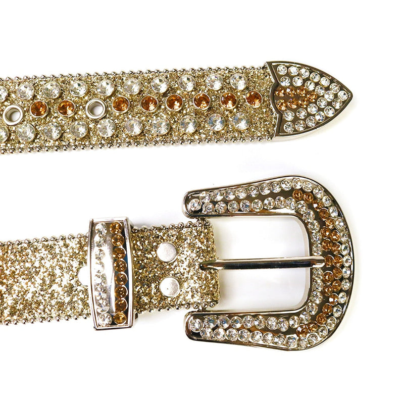 Western Cowboy Mens Rhinestones Alligator Leather Belts Gold and White