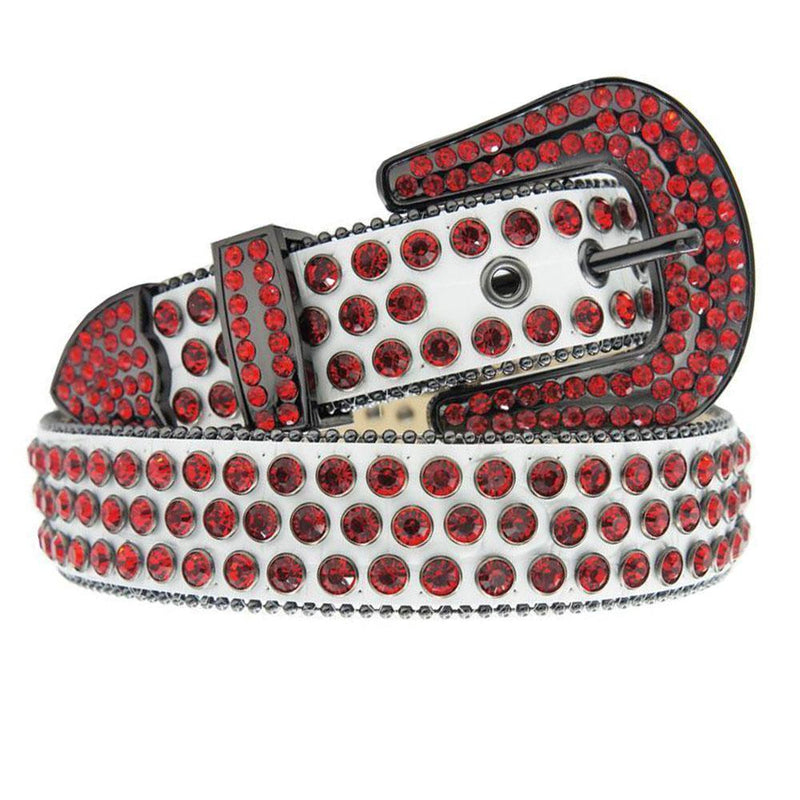 Western Cowboy Mens Rhinestones Alligator Leather Belts White-All Red-Gray