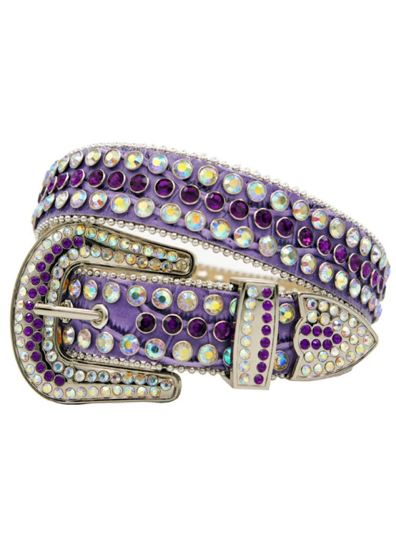 Rhinestones Alligator Leather Belts Purple w All Multi Stones